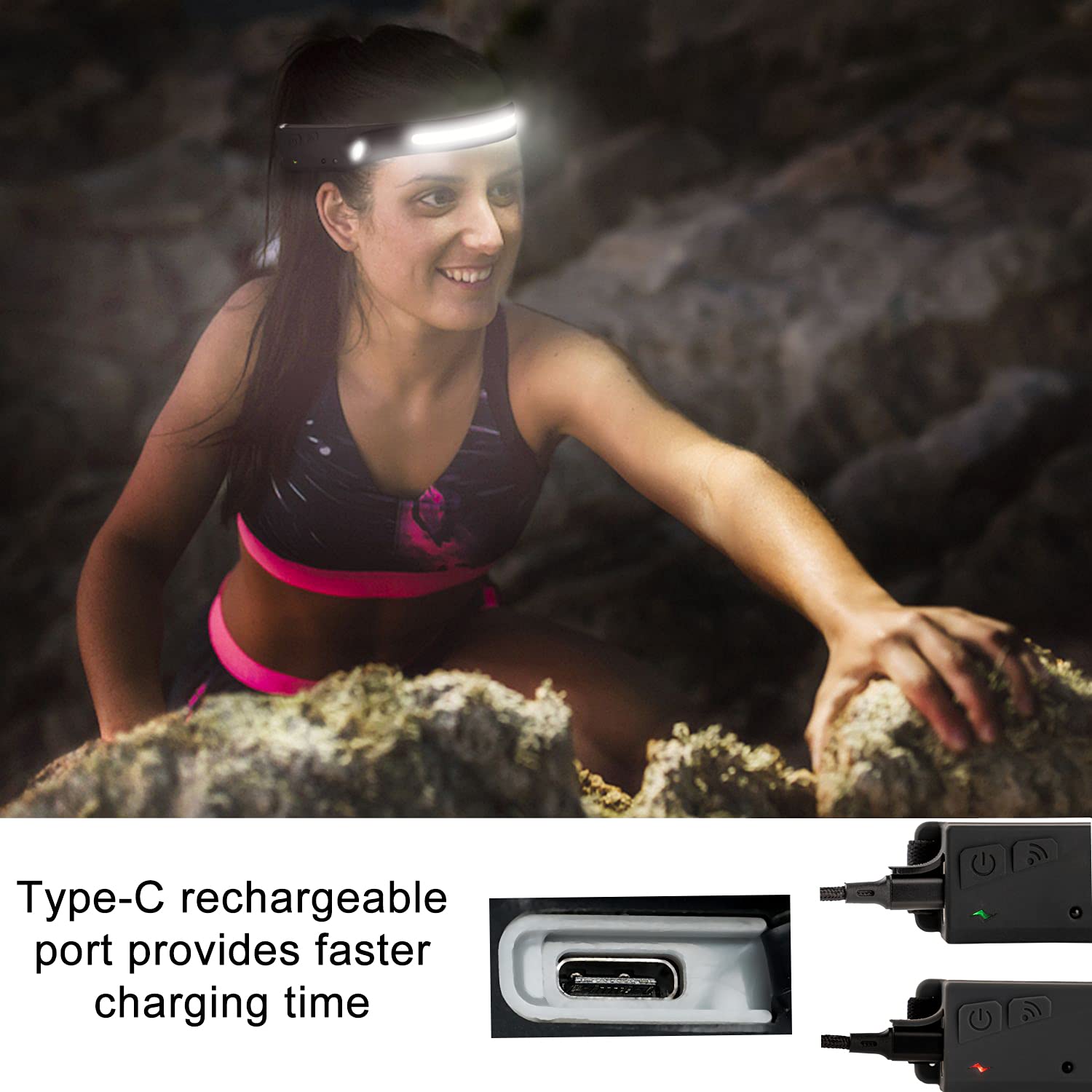 Headlamp Flashlight, Rechargeable LED Headlamps 1200Lumens 2 COB 230°Wide Beam Headlight with Motion Sensor Bright 5 Modes Lightweight Waterproof Head Lamp for Outdoor Running, Camping Hiking