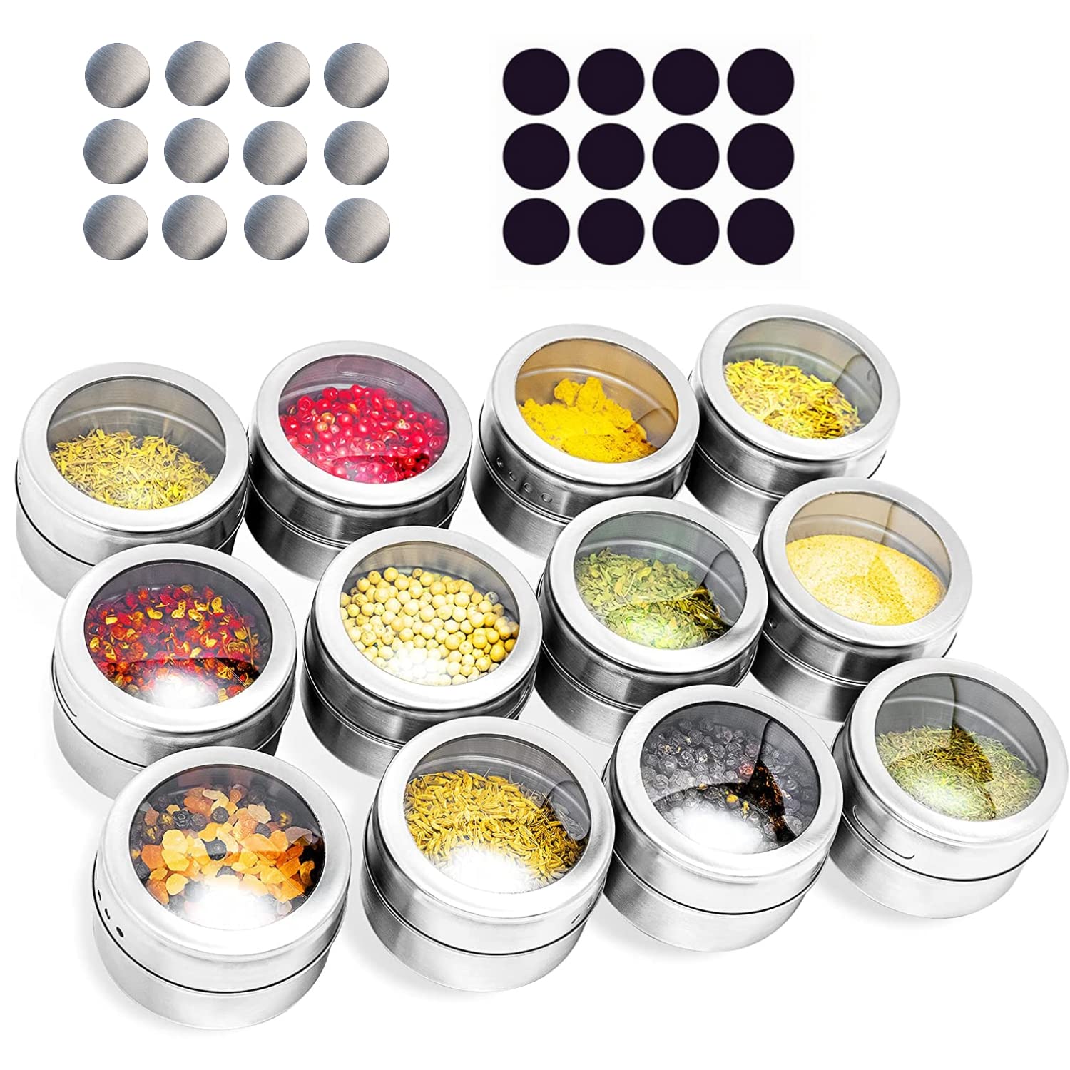 Set of 12 Stainless Steel Spice Jars Organizer