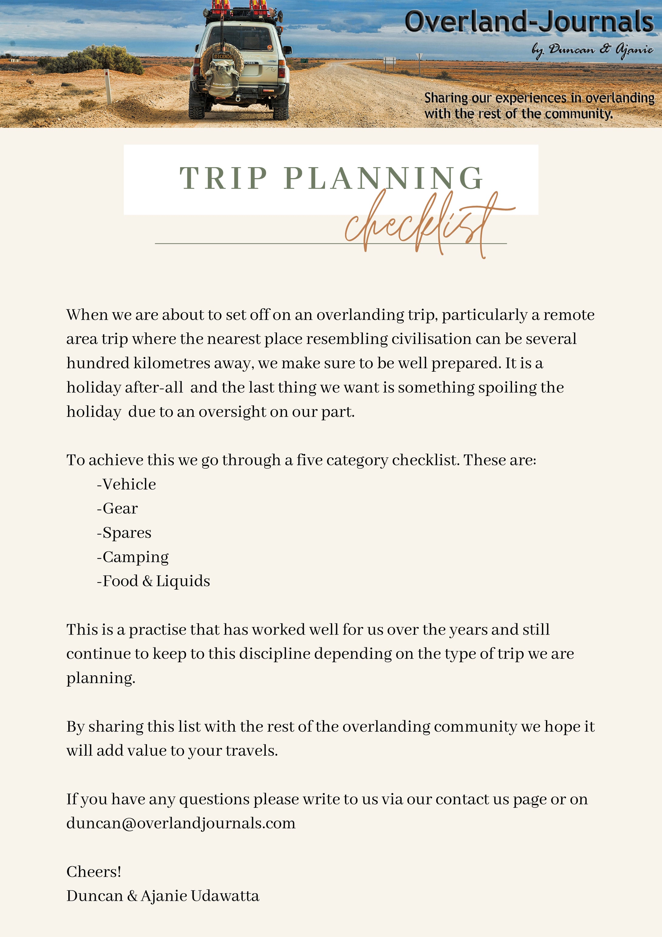 Pre Trip Planning Checklist